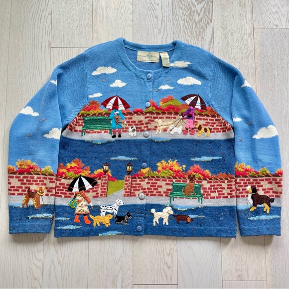 Vintage 90s Design Options Puppy Dog Theme Embroidered Novelty Sweater Cardigan - Picture 15 of 15